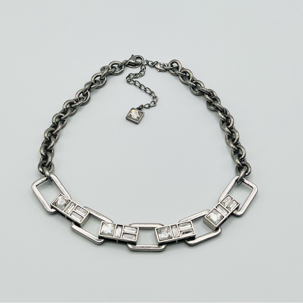 Lia Sophia Regency Necklace Kiam Family Silver Tone Geometric Crystal Links 15"+